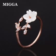 Load image into Gallery viewer, Crystal Leaf Shell Flower Ring