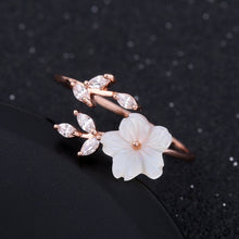 Load image into Gallery viewer, Crystal Leaf Shell Flower Ring