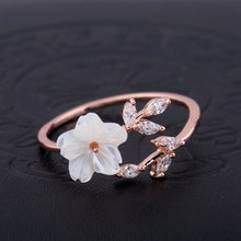 Load image into Gallery viewer, Crystal Leaf Shell Flower Ring