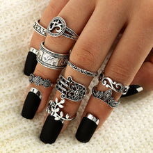 Load image into Gallery viewer, Boho Elephant Flower Midi Finger Rings Set 9pcs