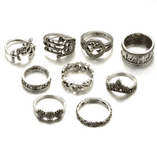 Load image into Gallery viewer, Boho Elephant Flower Midi Finger Rings Set 9pcs