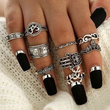 Load image into Gallery viewer, Boho Elephant Flower Midi Finger Rings Set 9pcs