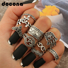 Load image into Gallery viewer, Boho Elephant Flower Midi Finger Rings Set 9pcs