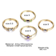 Load image into Gallery viewer, 4 Pcs/set Crystal Zircon Gold Ring Set