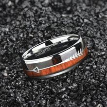 Load image into Gallery viewer, Natural Wood &amp; Arrow Design Tungsten Ring