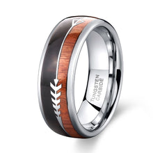 Load image into Gallery viewer, Natural Wood &amp; Arrow Design Tungsten Ring
