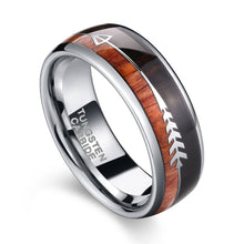 Load image into Gallery viewer, Natural Wood &amp; Arrow Design Tungsten Ring
