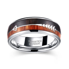 Load image into Gallery viewer, Natural Wood &amp; Arrow Design Tungsten Ring