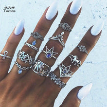 Load image into Gallery viewer, Bohemia Antique Silver Crown Flower Unicorn Carved Rings 13pcs/Set