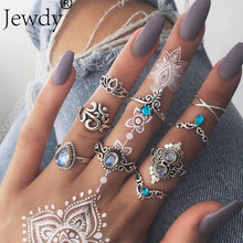 Load image into Gallery viewer, 20 Styles Women Bohemian Vintage Opal  Silver Rings Set